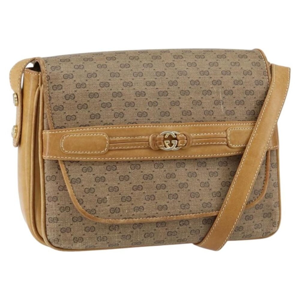 Authentic GUCCI Micro GG Supreme Shoulder Bag PVC Beige Gold